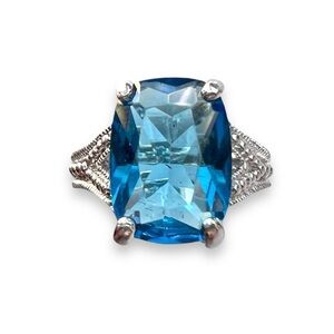 Premier Designs Seascape Blue Crystal Statement Ring Silver Tone Size 6.5
